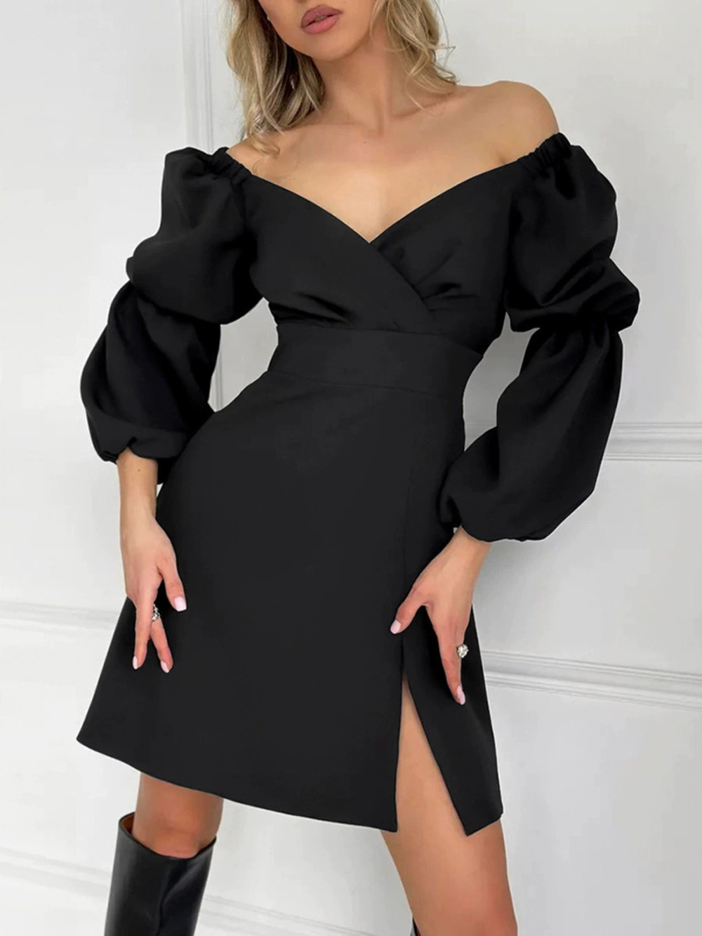 Forever 21 Black Lantern Sleeve Little Black Dress Spring Design Waist Cinched